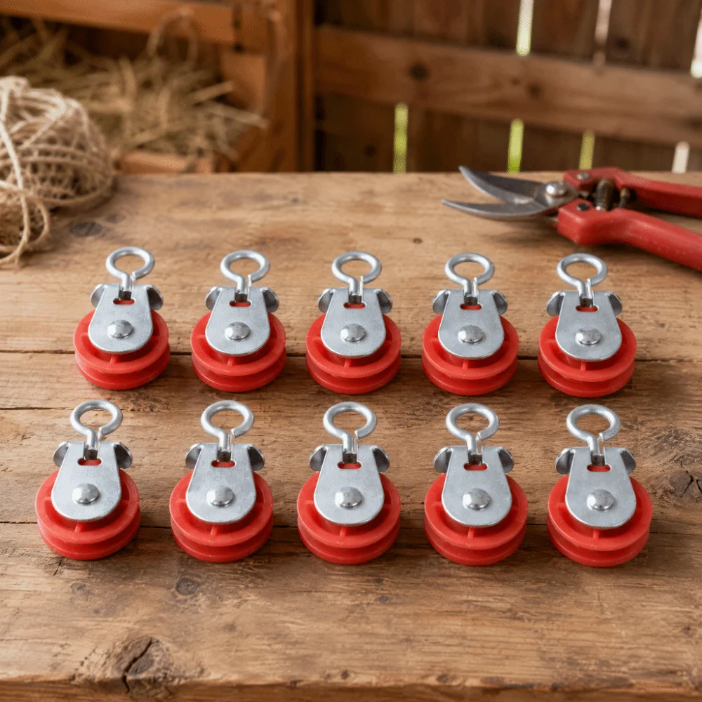10pcs Metal Hanging Ring Waterline Pulley Red Plastic Wheel Central Fastening Rivets Fixed Pulley Single Groove