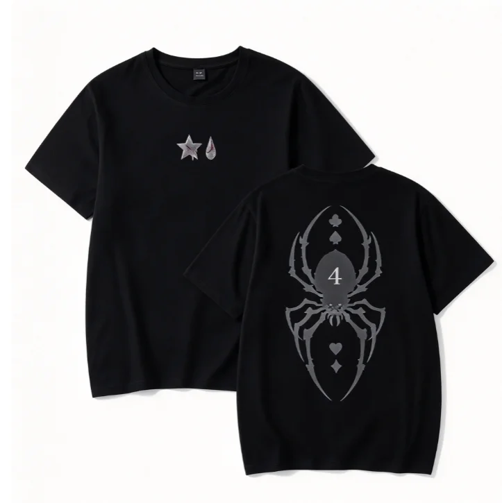 2026 new Front Back Dual Dark Spider Graphic Print T-shirt Unisex Gothic Street Style Short Sleeve Top