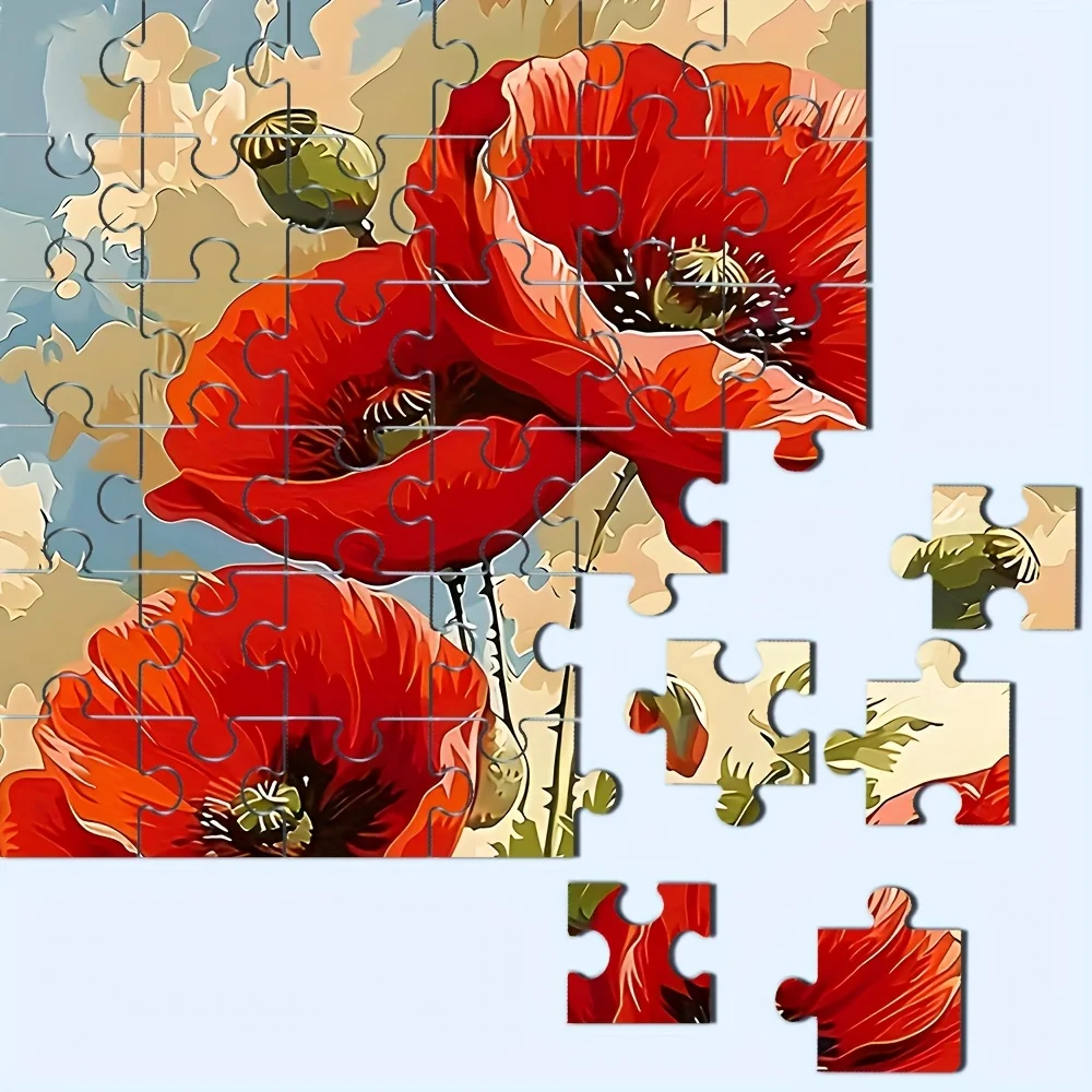 500/1000 قطعة لغز كبير للبالغين - حقل زهرة الخشخاش الأحمر والخشخاش الأبيض مع النحل، قطع تشيعة المكعب 5D/6D، #5