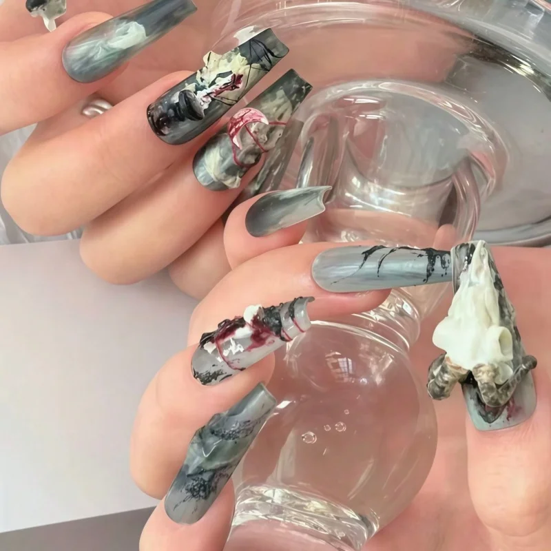 Transparente Nagelkunst-Silikonform mit Schafkopf-Design und Mini-Blumen, 3D-Schnitzerei für Nageldekoration, Skelett-Hörner-Thema – Detail 4
