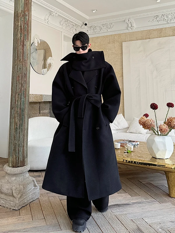 

Winter Thiened Men's Woolen Coat Knee-Length Double-Row Button Design Faionable ex Long Coat Youthful Sle Pure Color