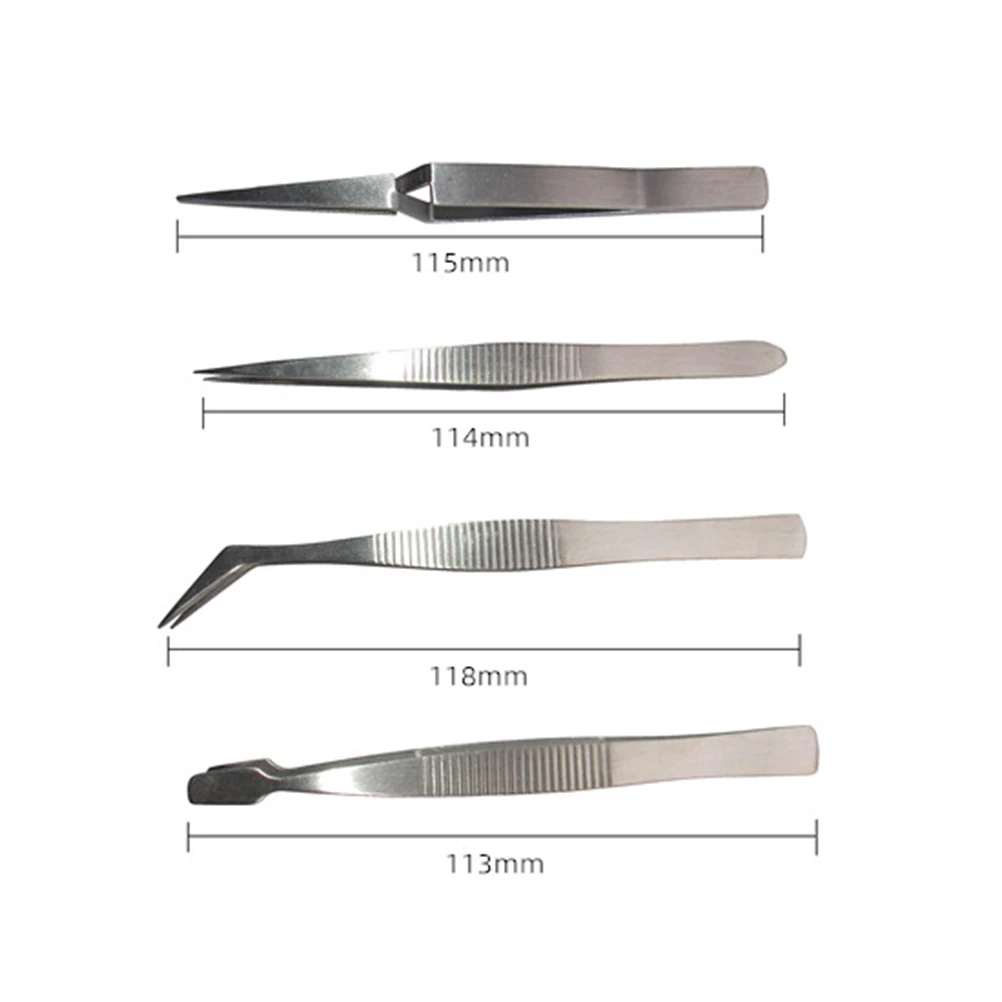 

4Pcs Steel Tweezers Set Multifunctional Pointed Tweezers Kit for Machine Repair Manicure Jewelry Holding Lightweight Durable