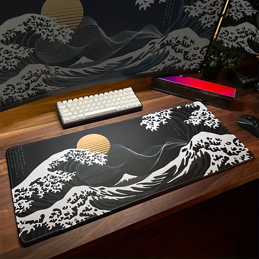 Black Wave Table Mat Black Game Mouse Pad Mat Anti-Slip Mat Desktop Carpet Game Handle Desktop Gadget Mouse Pad