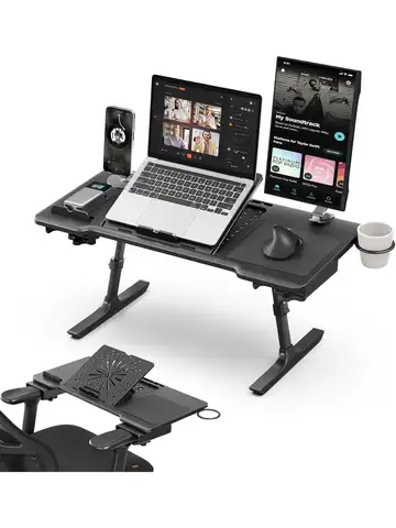 Newtral Escritorio con bandeja para cama para computadora portátil, soporte plegable para computadora portátil de altura y ángulo ajustable con portavasos, alfombrilla para ratón, mesa para computadora portátil, soporte para libros