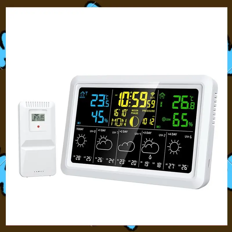 

Promotion! WIFI Multifunction Tuya Weather Station Air Quality Temperature Humidity Meter Moon Phase Air Pressure Weather Clock