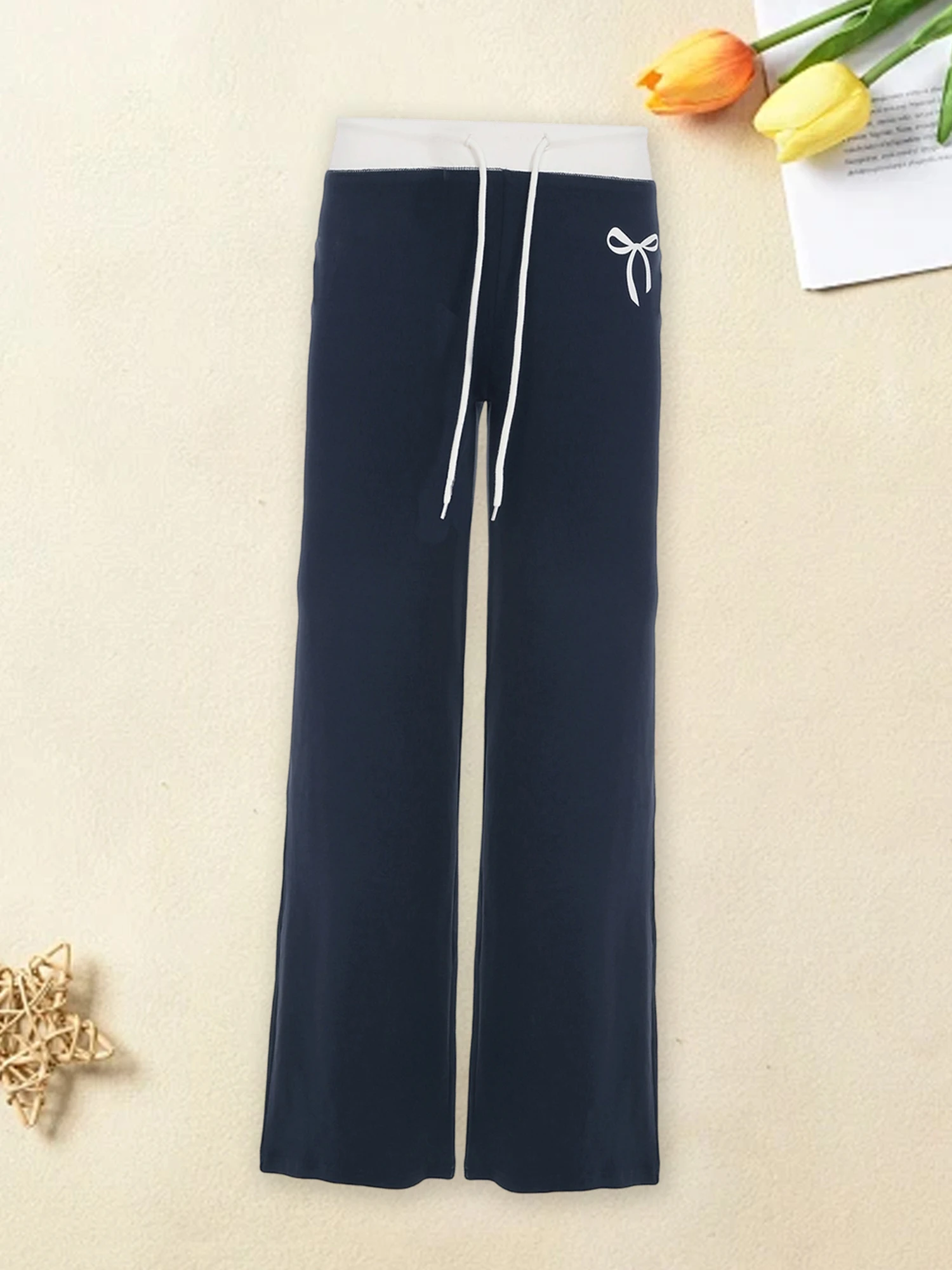 Calça jogger feminina com cintura elástica e bolsos, calça de moletom leve com cordão, calça atlética ativa
