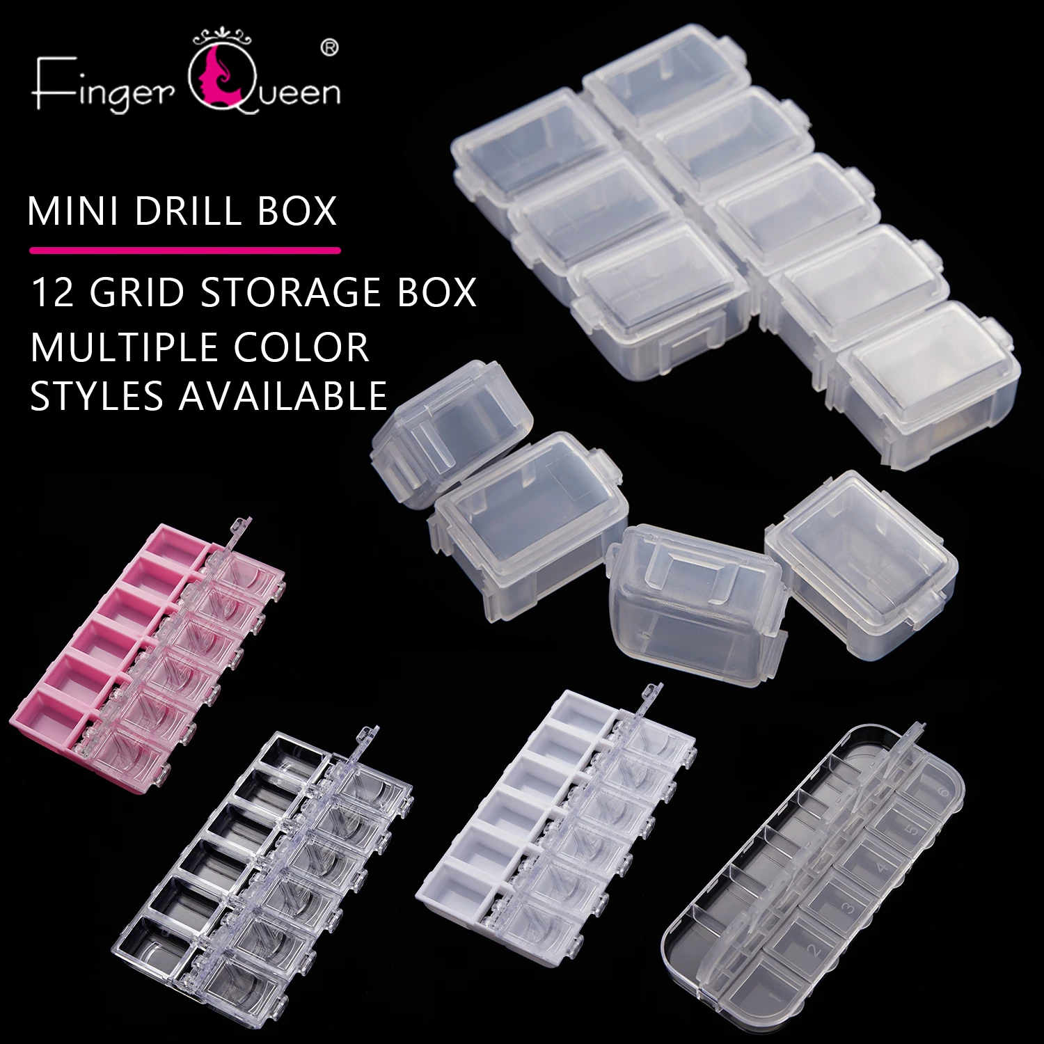 12 Slots Nail Decoration Storage Box Clear Nail Art Glitter Rhinestone Storage Case Jewelry Display Container Organizer