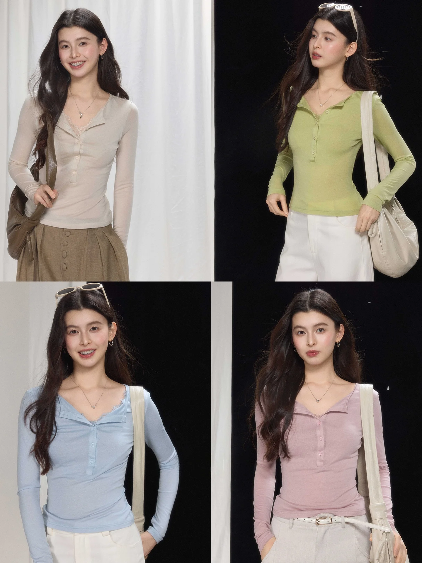 

Soft Skin-Friendly Lace Splice Knitted Top Women's Lightweight Long Sve Sun Protection Multi-Color adient Knitwear