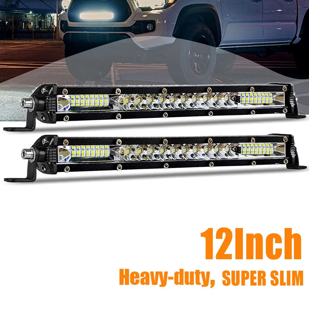 LED Light 12-inch LED Off-Road Light Bar, Single Row Mixed Beam Design, Ultra-Thin and Light Weight LED Light, 12V 24V Off-Road Light, Floodlight Combination Beam Suitable for Tractors, Boats, Off-Road 4x4 Trucks, SUV ATV Trucks