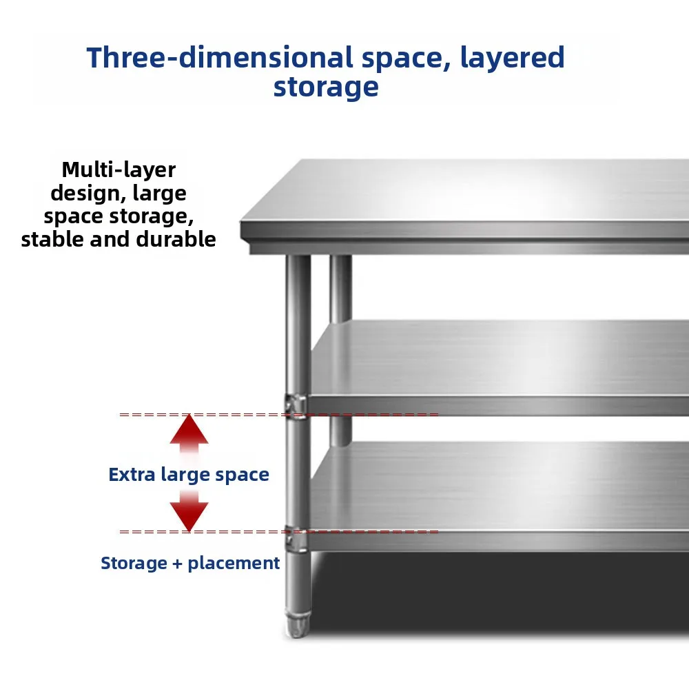 LH Commercial Stainless Steel Double Layer Three Layer Workbench Kitchen Console Storage