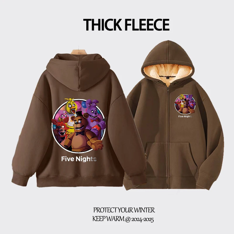 

Five Nights At Freddys Thick Hoodie Jacket Anime FNAF Fleece Sweatshirts Woman Men Cardigan Fashion Warm Hooded Sportswear Coats