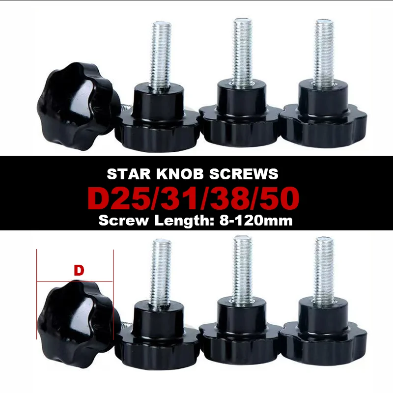 M4-M12 304 Stainless Steel Hand Knob Screws Bolt D25-50 Plastic Star Shape Head Thread Clamping Thumb Handle Machine Screw Bolt