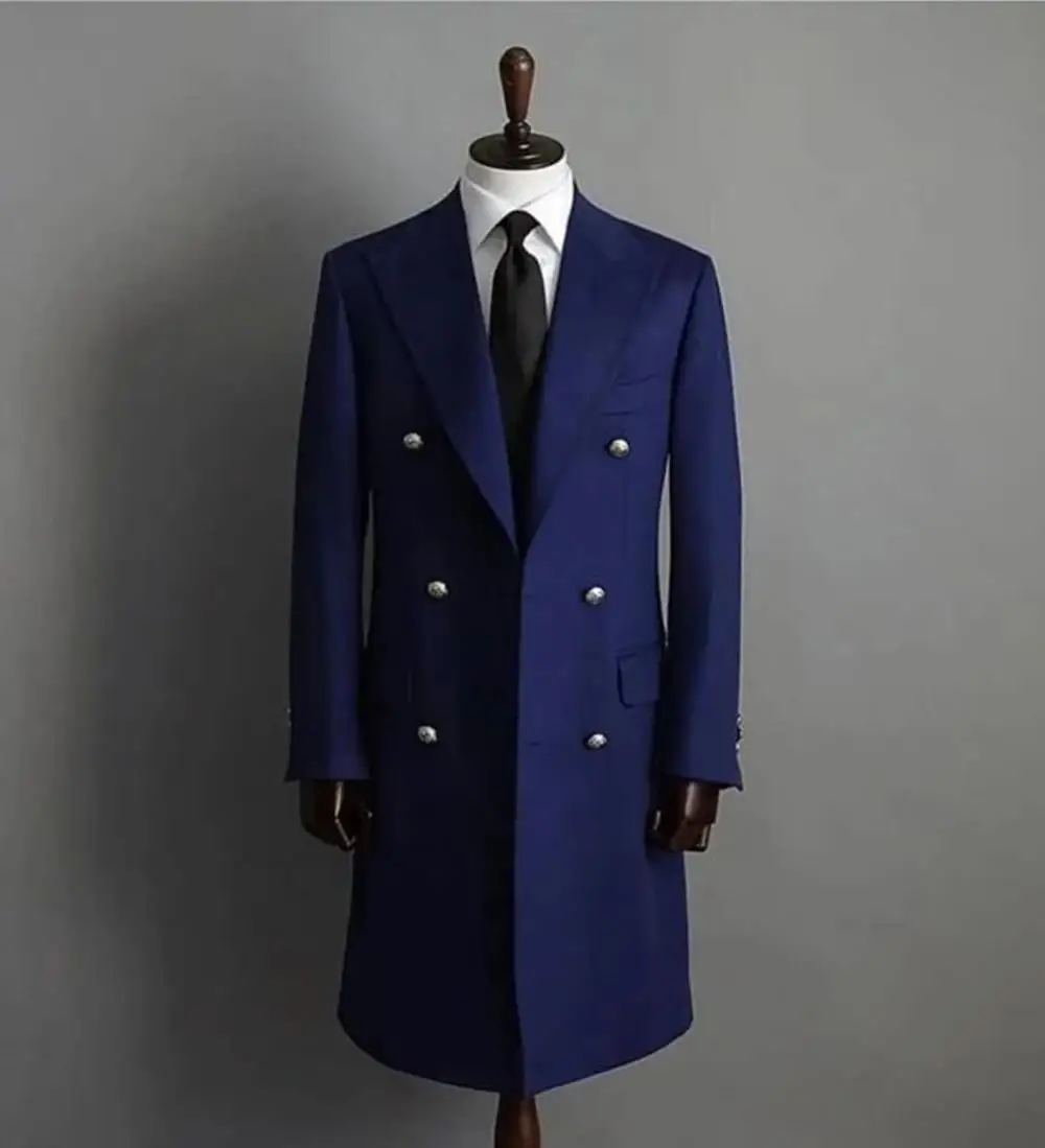 

High Quality Men's Long Overcoat, Double Breasted Wide Lapel Trench Coat for Formal Events, Wedding and Business.