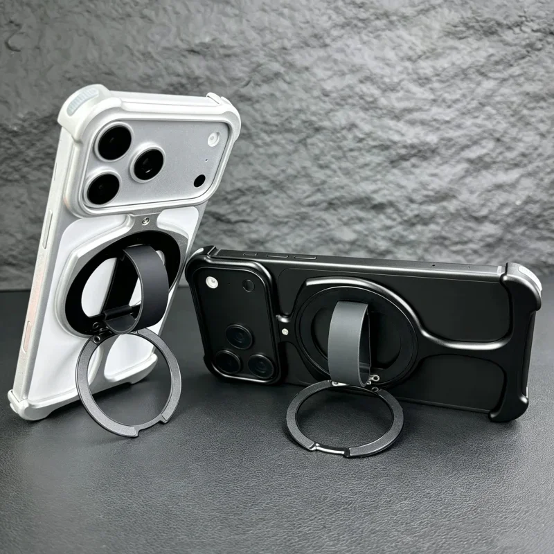 Magnetic Metal Shape Frameless Hidden stand Case For Apple iPhone 17 PRO 17 PRO Max18 PRO Max Aluminum Shockproof Phone Cover