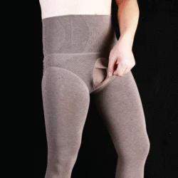 Autumn and Winter Men's Fleece-Lined Thermal Pantyhose High Waist Belly Contracting Vertical Opening Tight Sexy Padded Silk Stoc