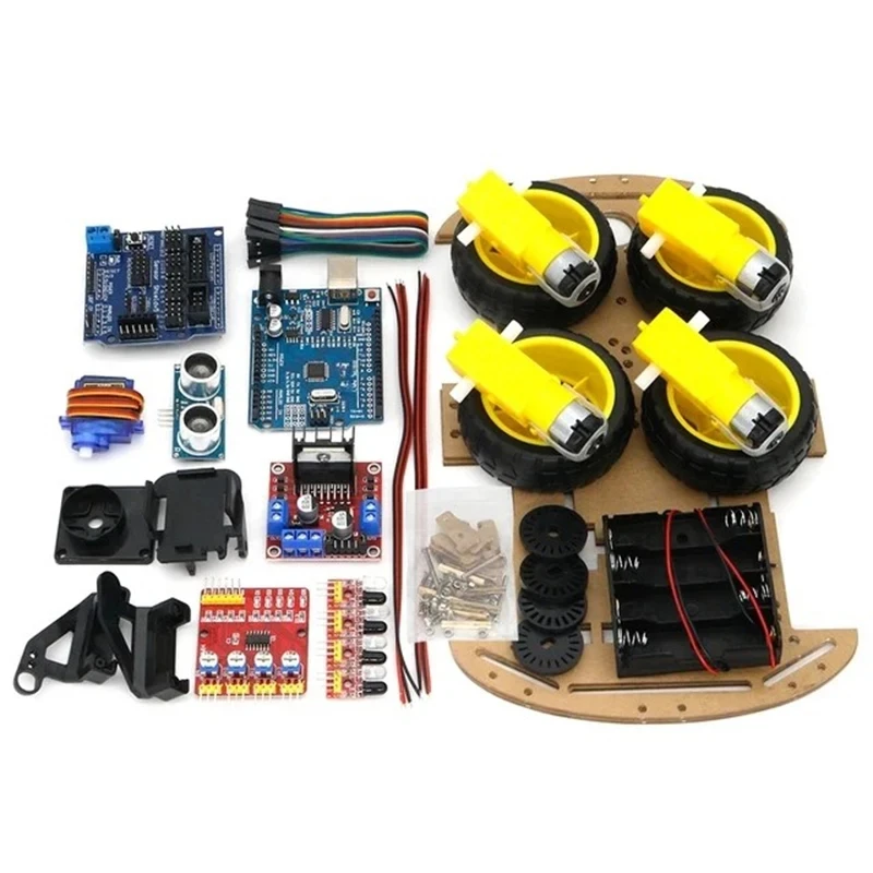 4WD Ultrasonic Avoidance tracking Smart Robot Car Diy Kit Speed Encoder with Battery Box Electric Toy For Arduino