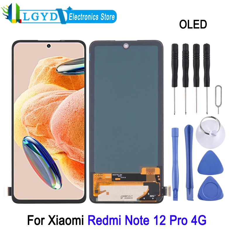 

ЖК-экран 6,67 ''с органическим светодиодом для Xiaomi Redmi Note 12 Pro, дисплей с дигитайзером для телефона 4G, полная сборка, запасная часть