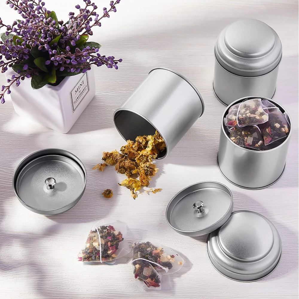 12 Pcs Tea Tin Canister with Airtight Double Lids Round Tin Can Box Small Kitchen Tea Canister Loose Leaf Tea Storage Tea Can