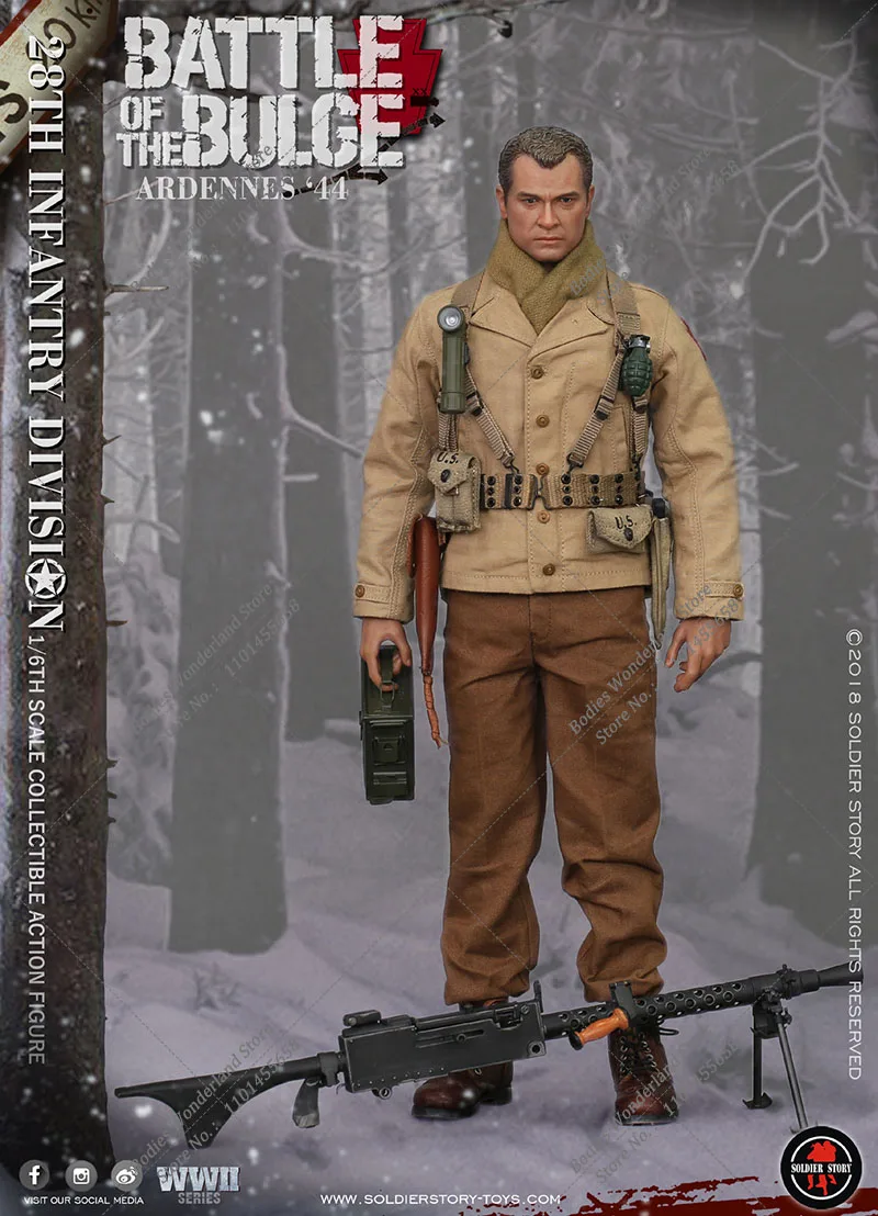 Soldierstory SS111 1/6 الحرب العالمية الثانية الجيش الأمريكي 28th المشاة آلة مدفعي Ardennes 1944 مجموعة كاملة 12 ''ذكر الجندي عمل الشكل