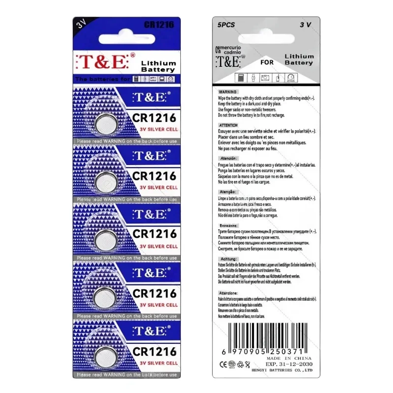 top5PCS-100PCS CR1216 3V Lithium Button Battery BR1216 LM1216 DL1216 ECR1216 5034LC Coin Cell For Watch Toys Clock Remote Contro