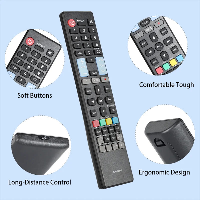 RM-C3230 Pilot zdalnego sterowania do telewizorów RCA HKC HD 32C9A 24C2NB 24C2NBD 40F1FHD-T2-EU 43F3 43F6 50F1 16M4 13M4C 16M4C 32F1D 17H2C 32F1DA
