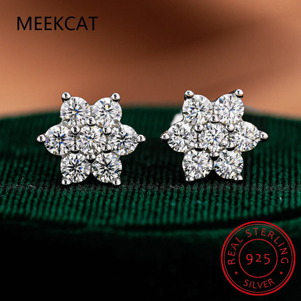 925 Sterling Silver Moissanite Stud Earrings 1.4ct 7 Stones Flower Women Earring For Party Engagement Fine Jewelry Earings