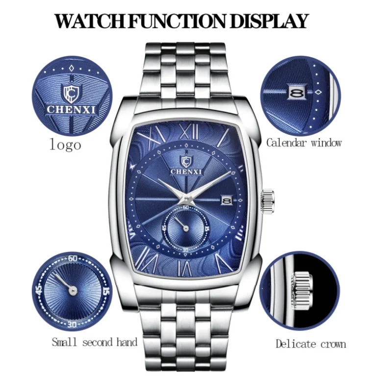 Мужские кварцевые часы CHENXI 8209, роскошные деловые модные водонепроницаемые наручные часы с квадратным циферблатом и хронографом для мужчин, подарки