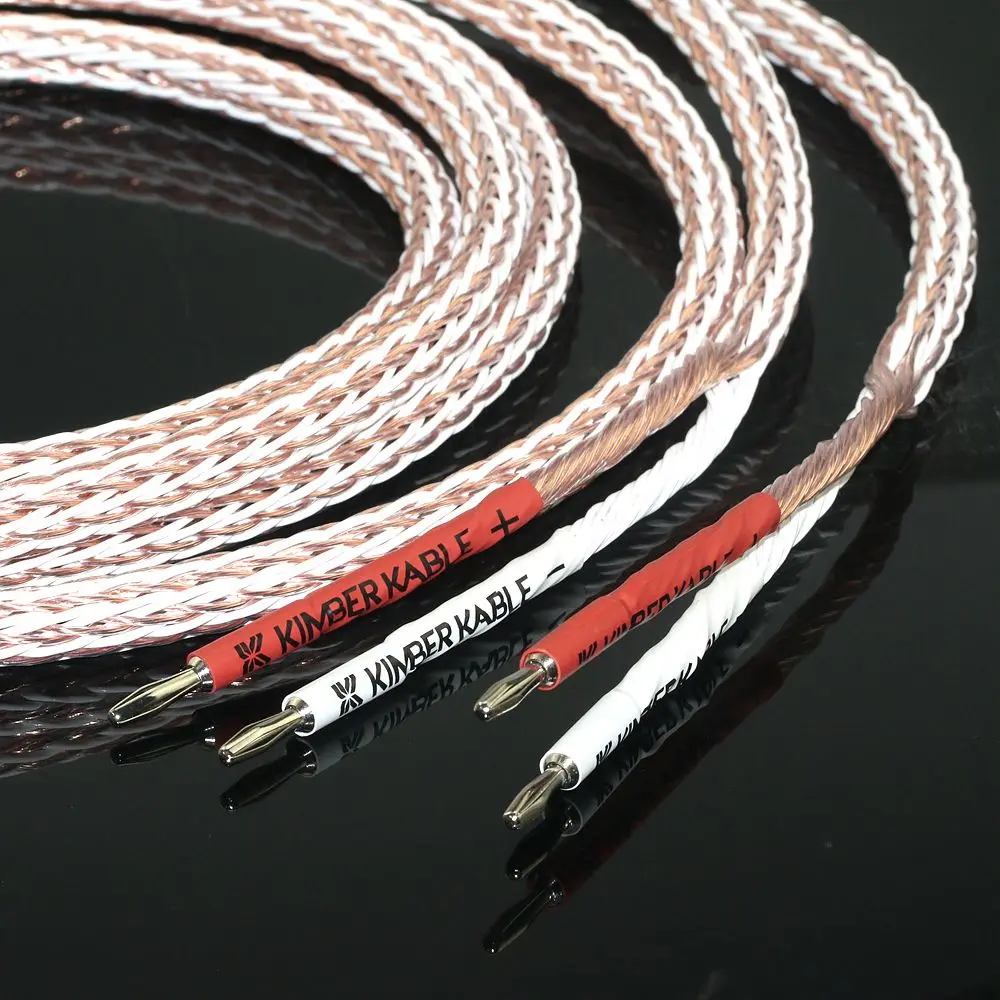 A pair of Jinbao Kable 12TC oxygen free copper HiFi speaker cables, 24 core braided audio amplifier connection cables