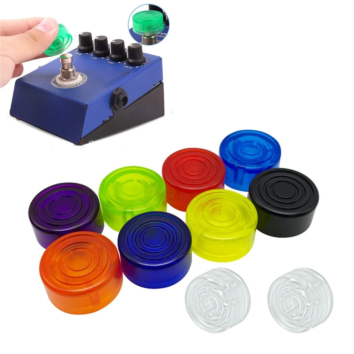 Miwayer 2 pçs footswitch topper pedal de guitarra topper multicolorido doces cobre interruptor de pé cobre efeito plástico pedal botões tampas