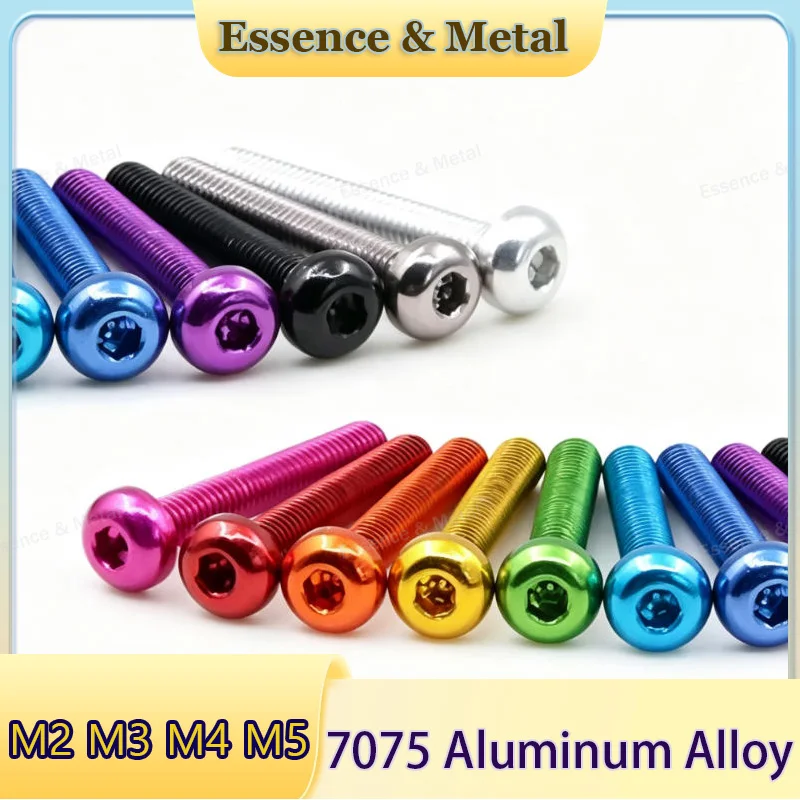 20PCS 7075 Aluminum Alloy Colorful Round-Head Hex Socket Screws M2 M3 M4 M5 Anodized Hex Socket Screws Suitable for RC Drones