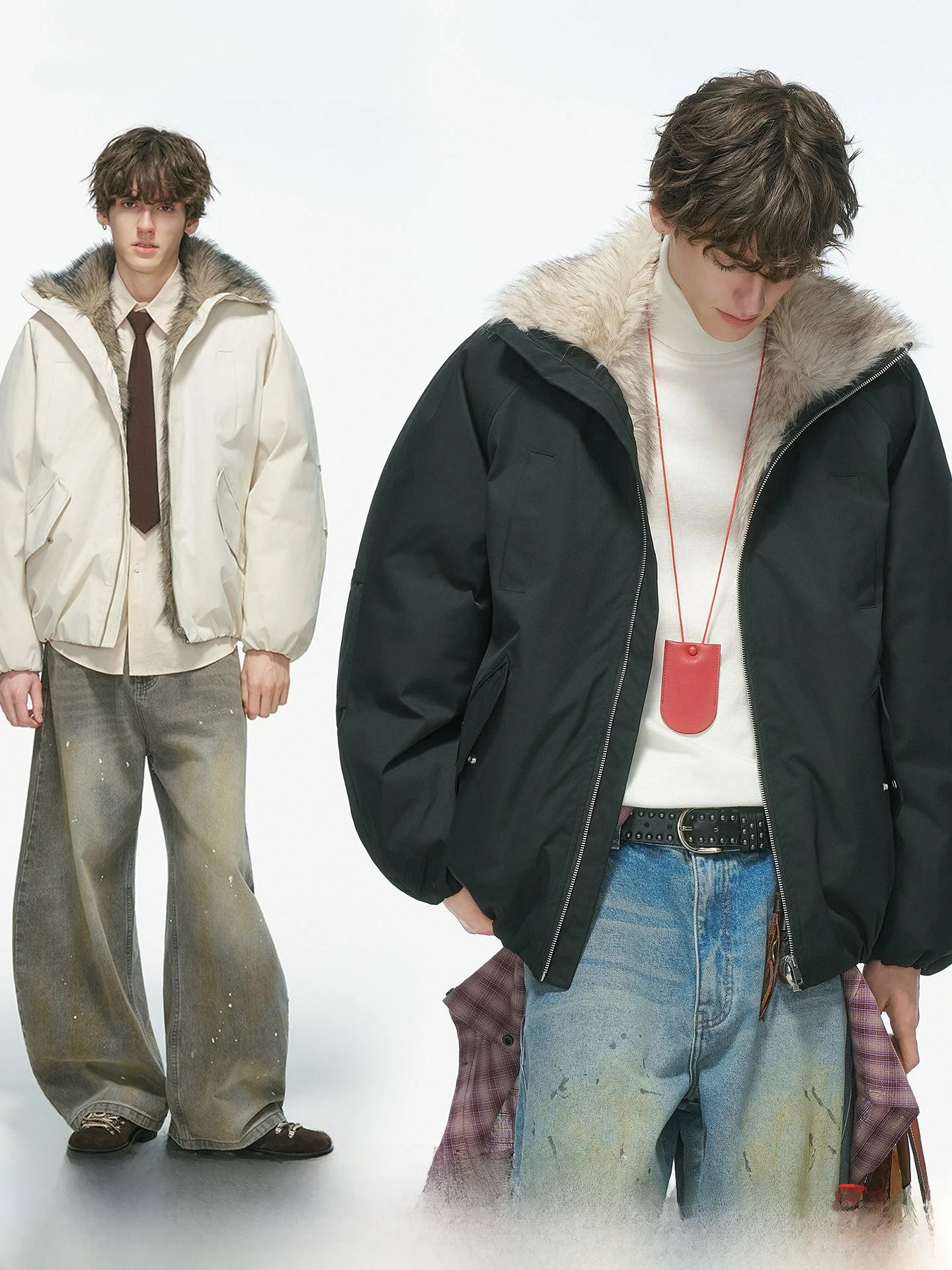 Dream Made Wolf Fur Short Jacket Men's Winter Thickened Cotton Clothes Mountain Eagle Coat Youth Fashion Warmth Casual Wear