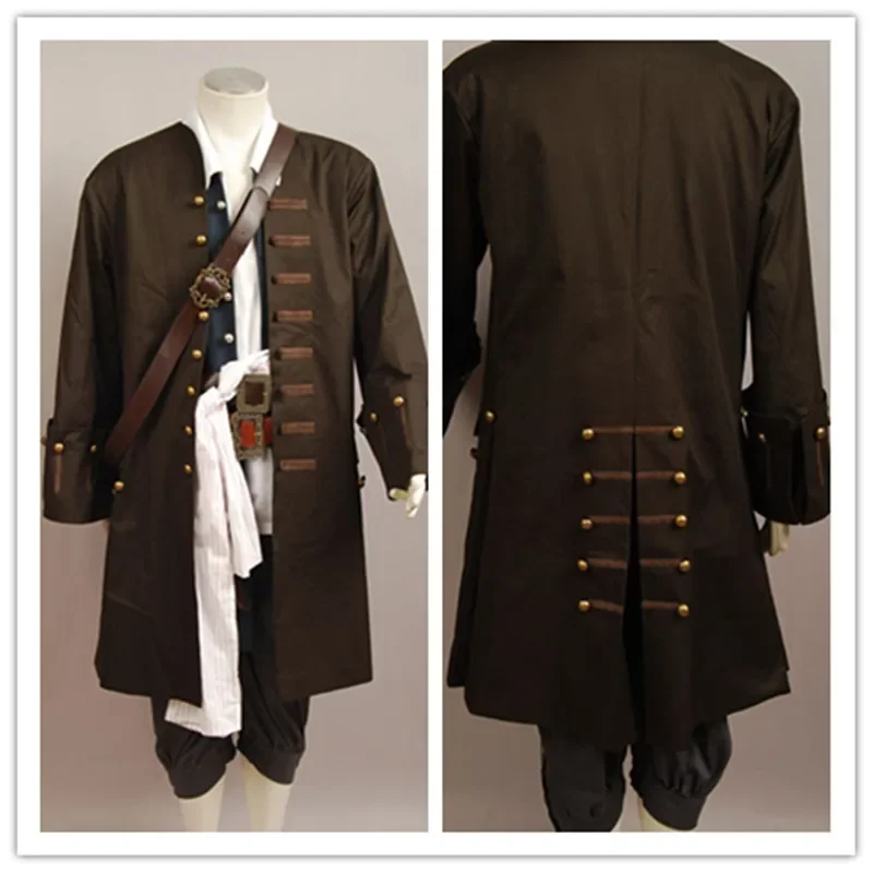 Pirates Jack Cosplay Sparrow Costume Jacket Vest Belt Shirt Pants Full Set Halloween Carnival Costumes