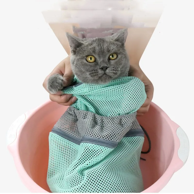 

Adjustable Mesh Bathing Bag For Cat Grooming Washing Bag For Pet Nail Trimming Lnjection Anti Scratching Biting