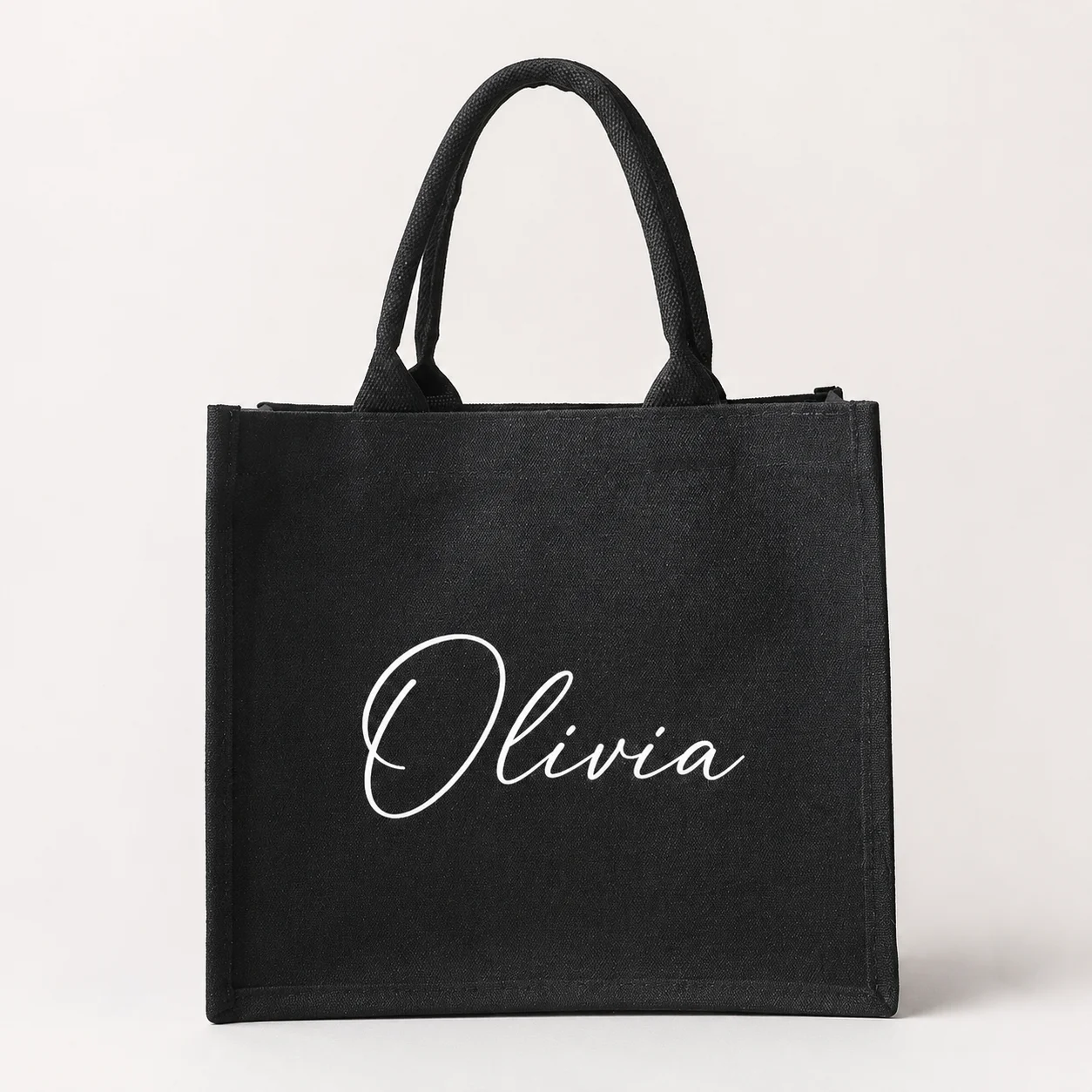 Custom Black Canvas Tote Bags Personalized Name Photo Words Canvas Carry Handbag Unique Gifts Design Daily Use Commuting Bags
