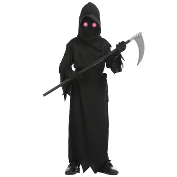Halloween-Cosplay-Kostüm: Sensenmann-Skelett-Kostüm für Kinder mit leuchtend roten Augen, Sensenmann-Geistrobe und Sensen-Requisiten 10 best sales Halloween-Kostüm - №3