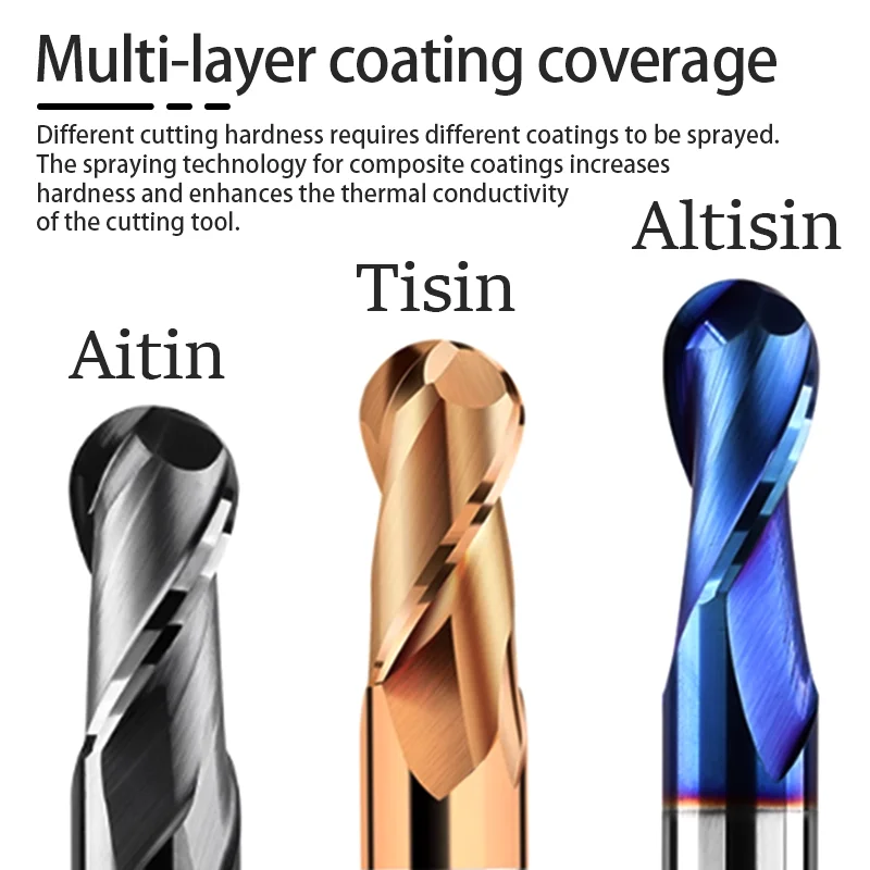 Frez kulisty dwupiórowy R0.5-R10 do obróbki CNC, HRC55 60 65, narzędzia frezarskie z węglika wolframu do cięcia stali/miedzi