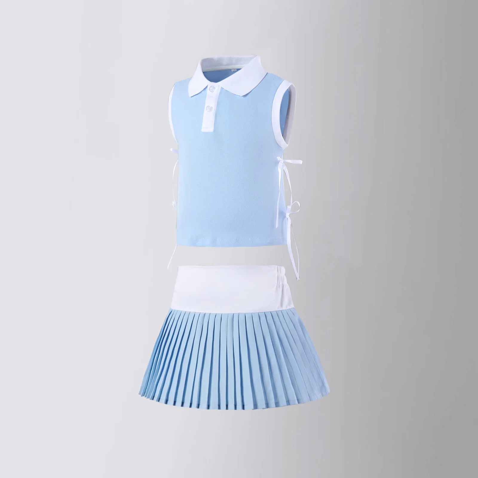 

School Girls Clothes Set Blue Refreshing Tennis Sportswear for Children Summer New Sleeveless Tops Pleated Skirt Outfits 8 10 Y