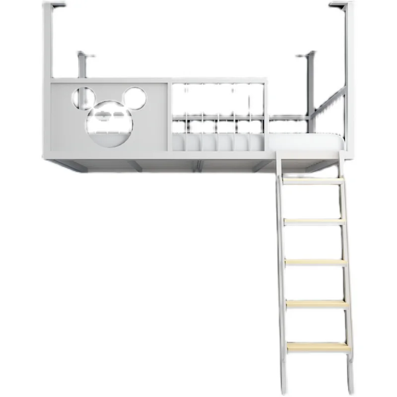 Provincial space loft bed, modern iron art elevated bed, upper and lower floors, simple and small unit hanging wall bed frame