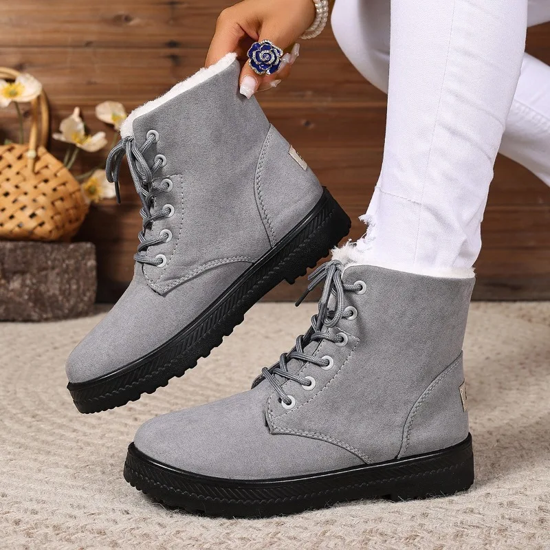 Botas de nieve de invierno para mujer, talla 36-44, nuevo estilo, zapatos altos de algodón con cordones, botines gruesos y cálidos 2025, botas de diseñador para mujer