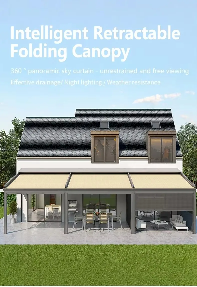 Large Retractable Electric Opening Roof Waterproof Aluminum Frame PVC Outdoor Garden Canopy Retractable Canopy Pergola