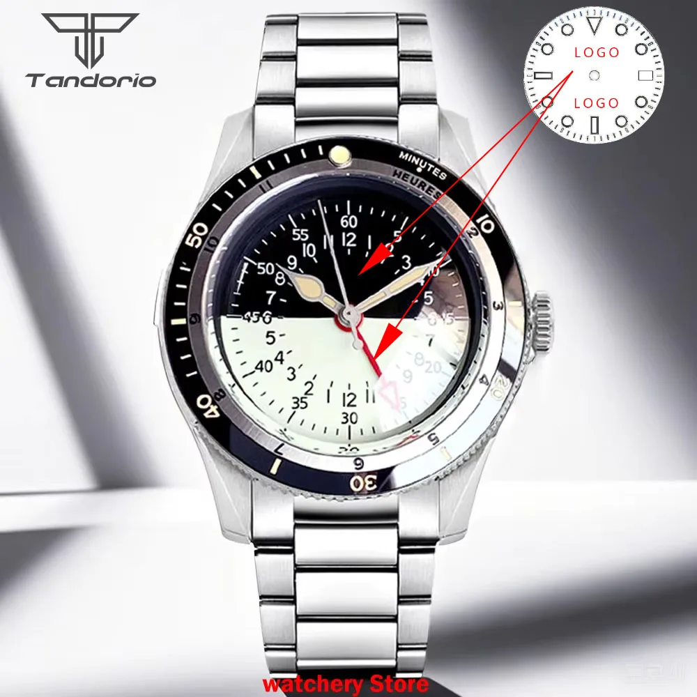 Jam Tangan Otomatis Tandorio Kustom Jam Tangan Kaca Safir Ganda Pergerakan GMT NH34A Jam Tangan Pria Dial Setengah Bercahaya 20ATM