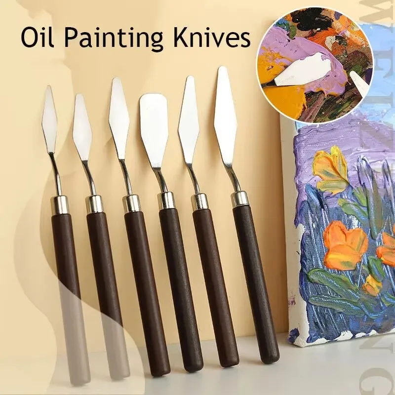 1/2set Stainless Steel Oil Painting Knives Cake Palette Knife Artist Crafts Spatula Palette Knife Mixing Knife Scraper Art Tools