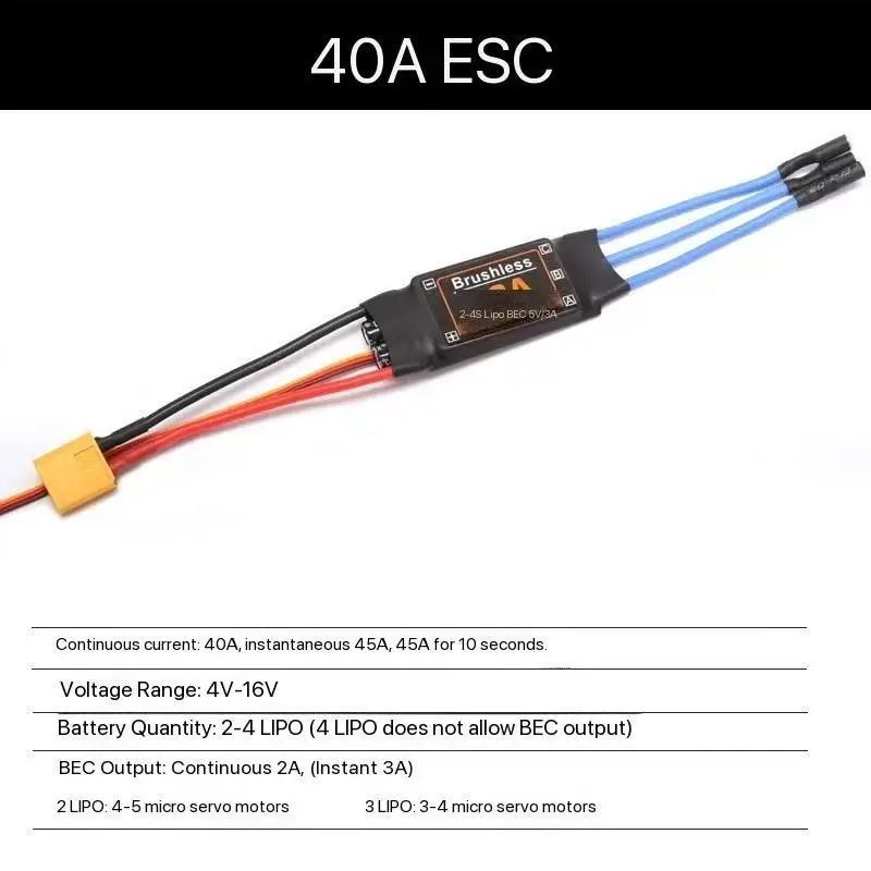 Regulator obrotów bezszczotkowy XXD 40A ESC 2-4S z UBEC 5V 3A do quadrocopterów RC FPV, samolotów RC i helikopterów