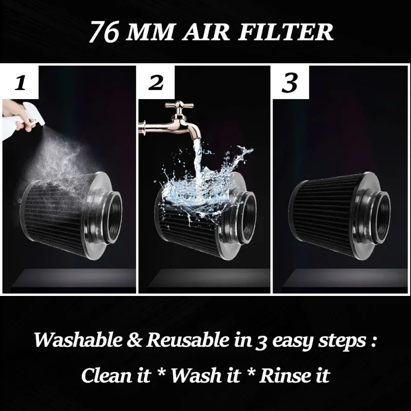 Car Modified Air Filter Large Flow Intake Filter Car Sponge Airfilter High Flow Racing Performance Tapered Sport Intake 76mm