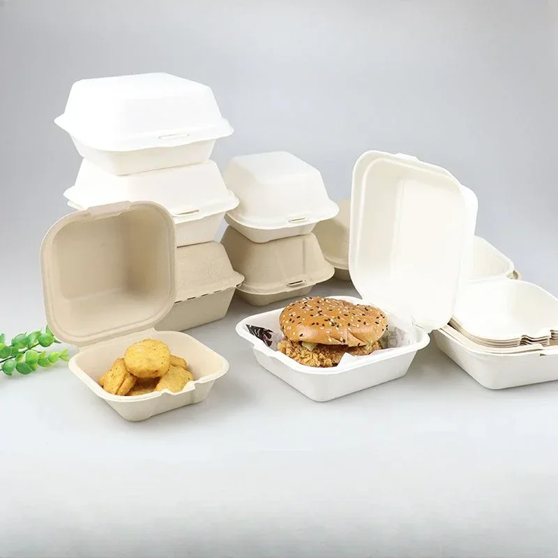 

50pcs Disposable Degradable Paper Pulp Burger Boxes Dessert Tiramisu Packaged Square Cake Box Takeout Bento Packaging Case