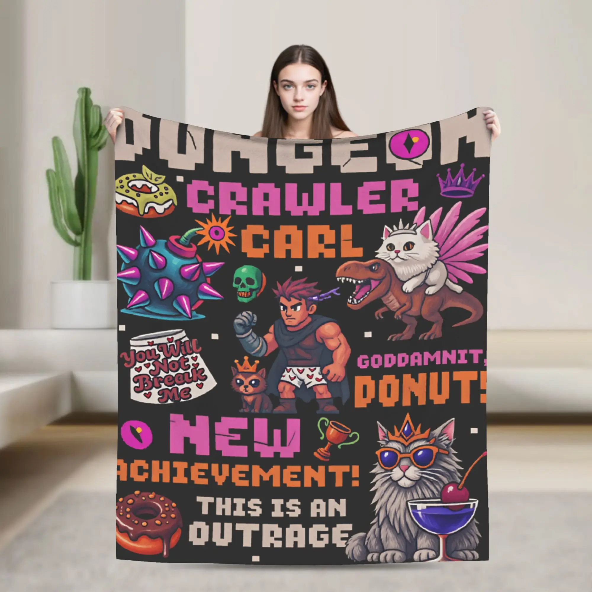 Soft Warm BlanketBoy Girl Airplane Travel Princess Donut and Mongo Throw Blanket Outrage Dungeon Crawler Carl  Bed Cover