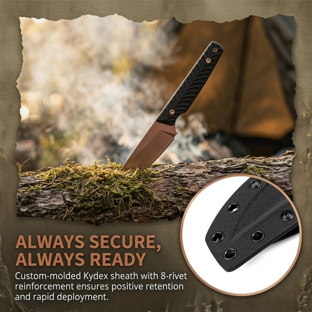 

RMJ Straight Knife G10 Non-Slip Handle with K Sheath Multi-functional Lightweight Portable Outdoor Camping Fishing Tool EDC Tool