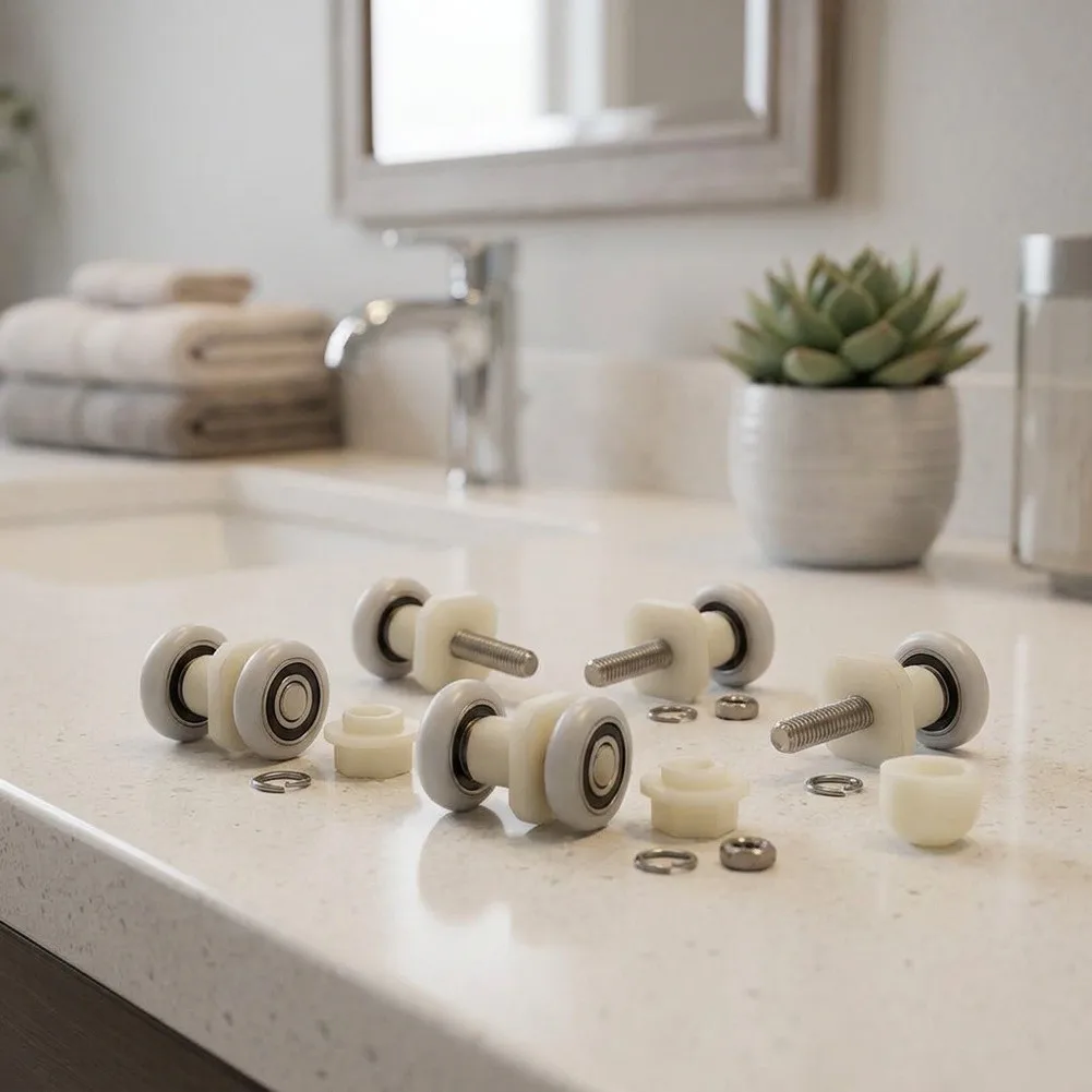 Shower Door Roller Wheels Set of 4 for 4 6mm Tempered Glass with 12 14mm Hole Dimensions and Multiple Wheel Sizes 19mm 23mm 25mm