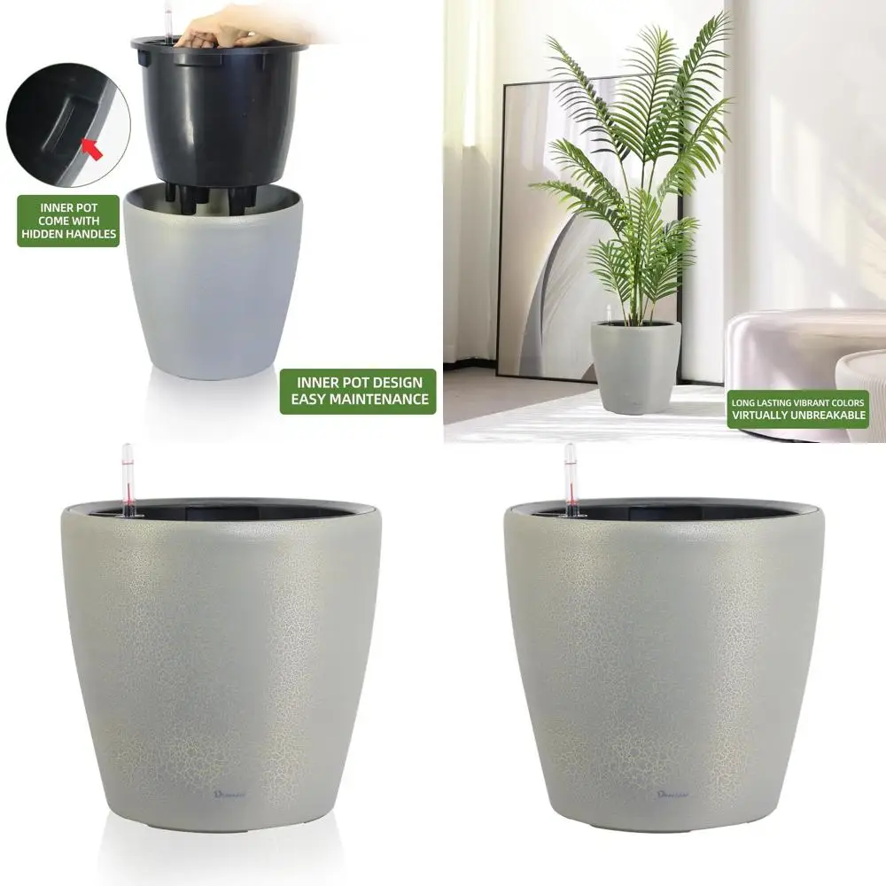 

Self-Watering 13x12 Planter with Wheels, Indoor/Outdoor, Inner Pot, Thickened Floor Standing Flower Pot, Water Level Indicator -