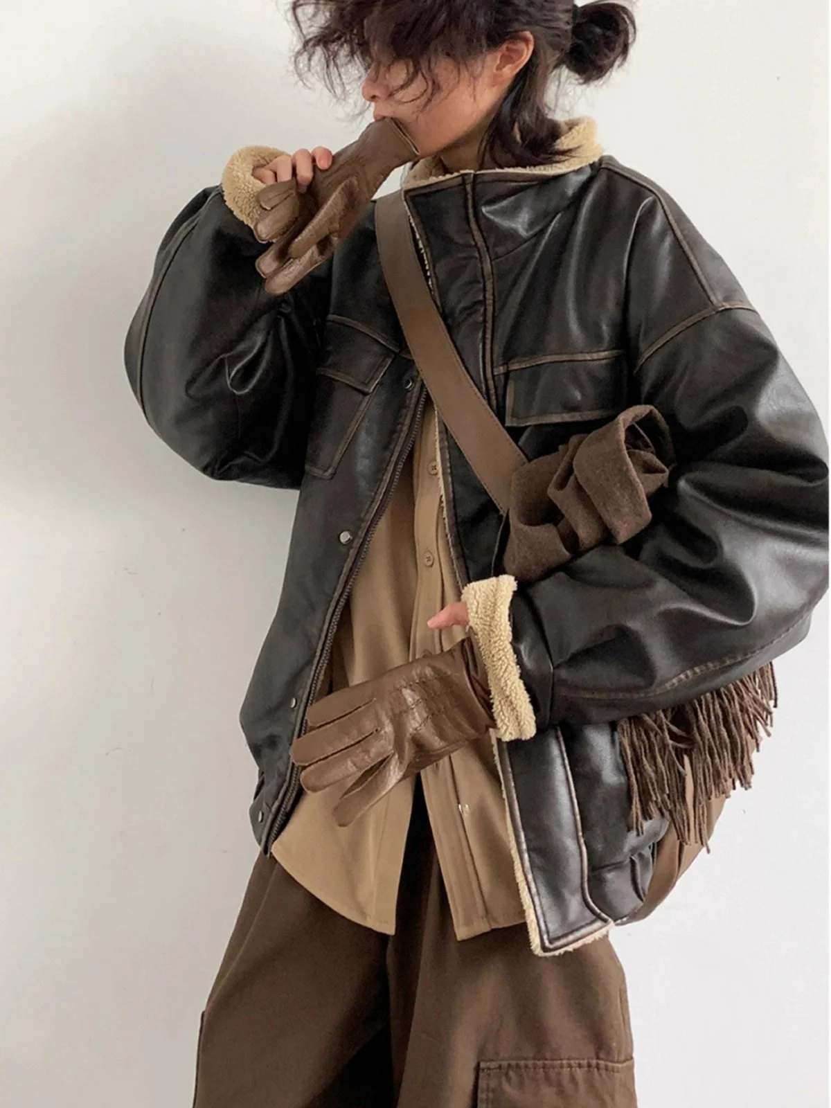 

Japanese Sle ex Thiened Lamb Fur Jaet Cotton Coat Winter Vintage Loose Outerwear for Men And Women